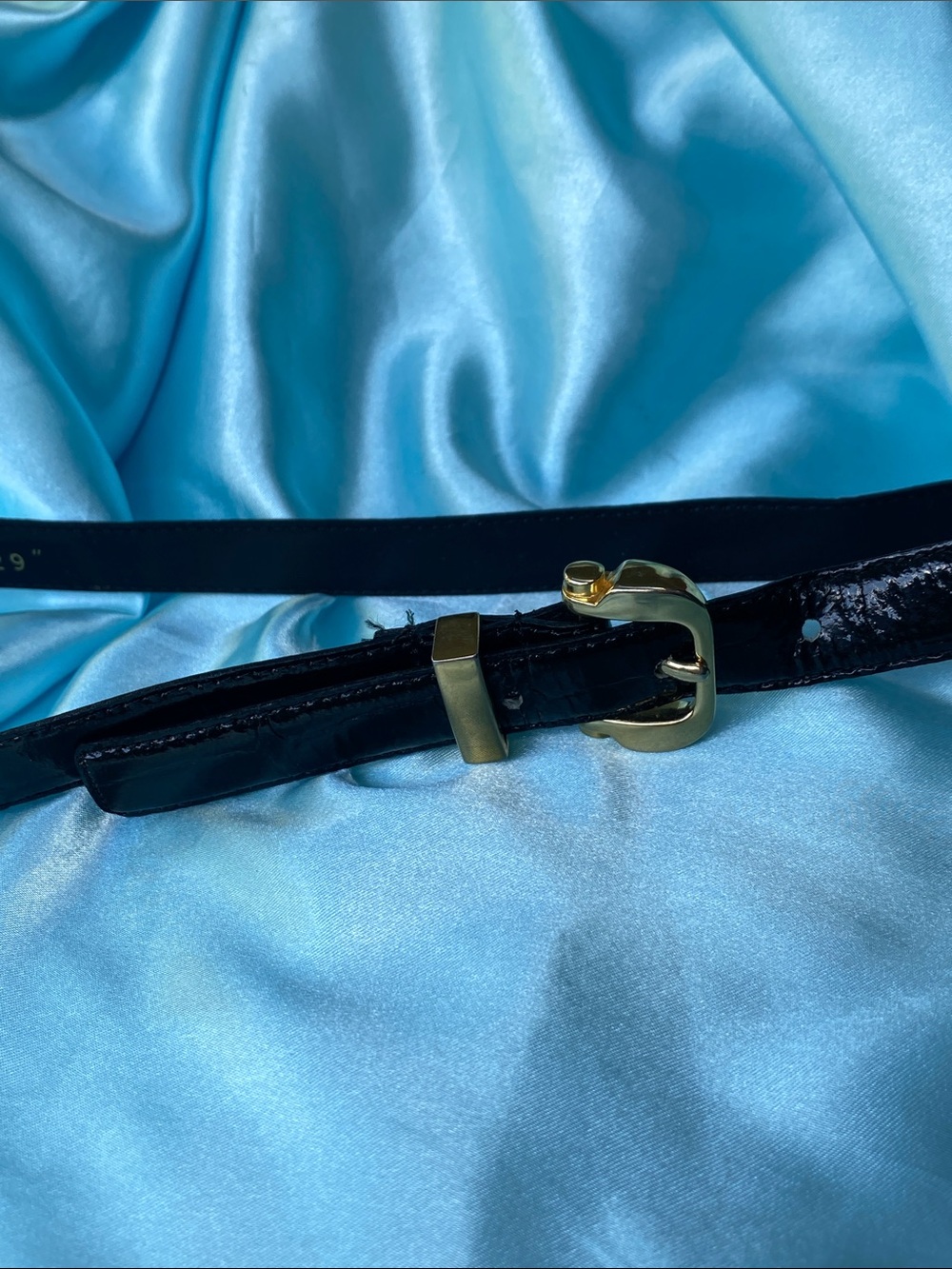 Vintage Belto for Waist Wear Black Patent Leather Women's Belt with Gold Buckle